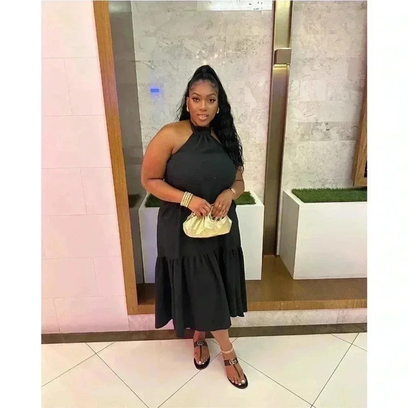 NWOT Women's Halter Hi-Lo Midi Dress - A New Day Black L - Picture 3 of 5